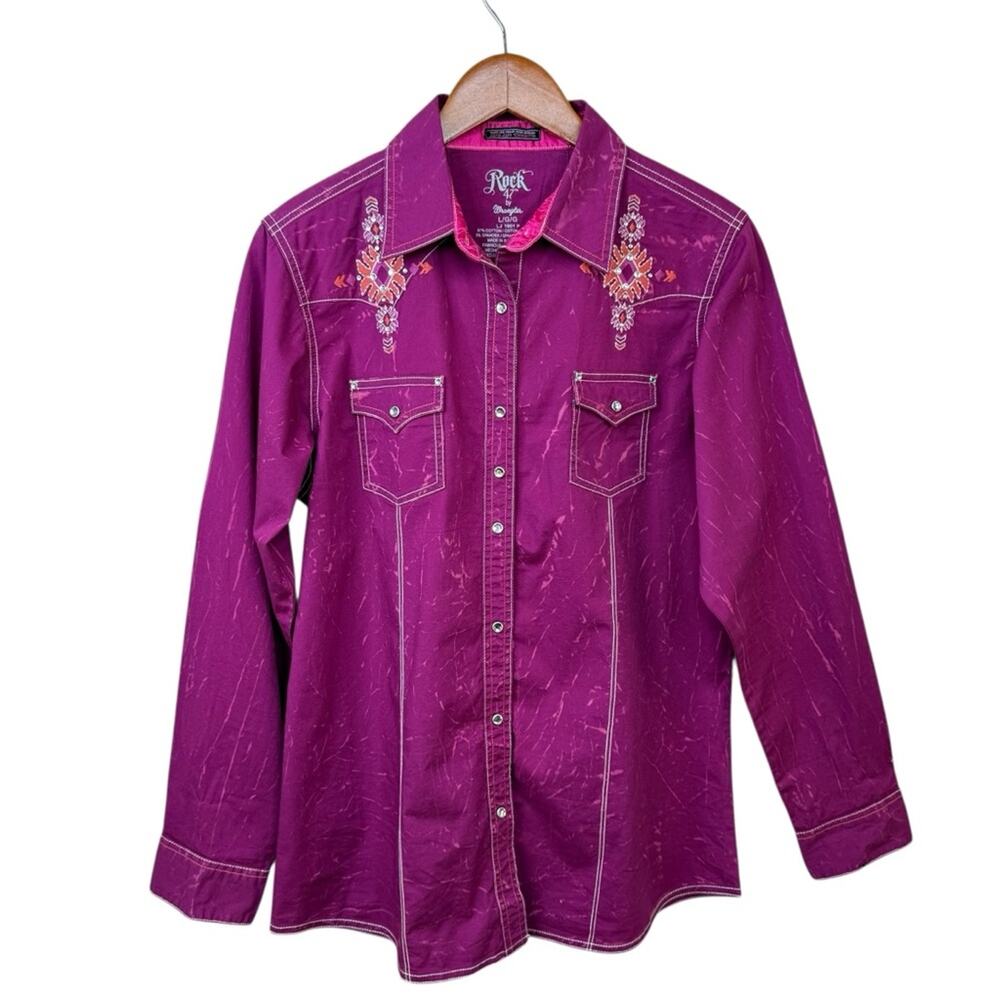 Rock 47 by Wrangler Magenta Embroidered Embellished Western Festival Shirt SZ L